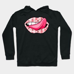 Artistic Abstract Donut Pattern Lips with Pink Tongue - by Iskybibblle Hoodie